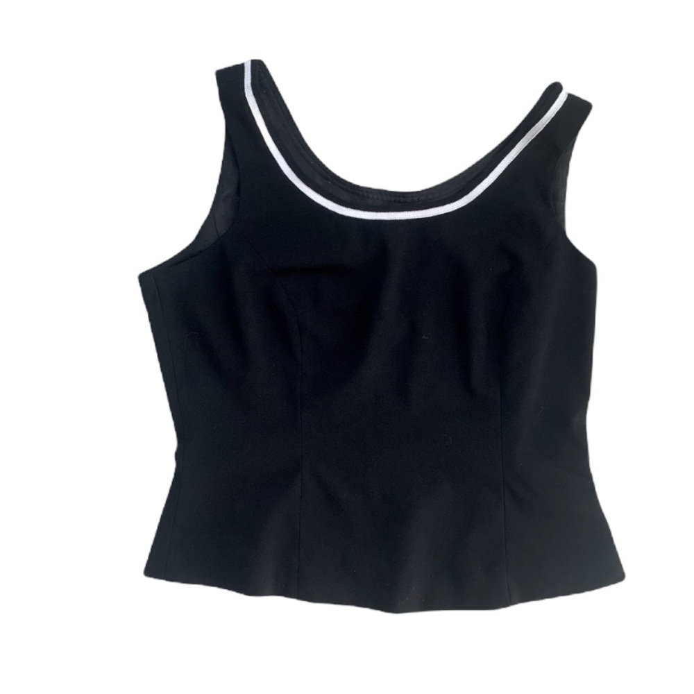 Gilani | Black With White Trim Sleeveless Blouse